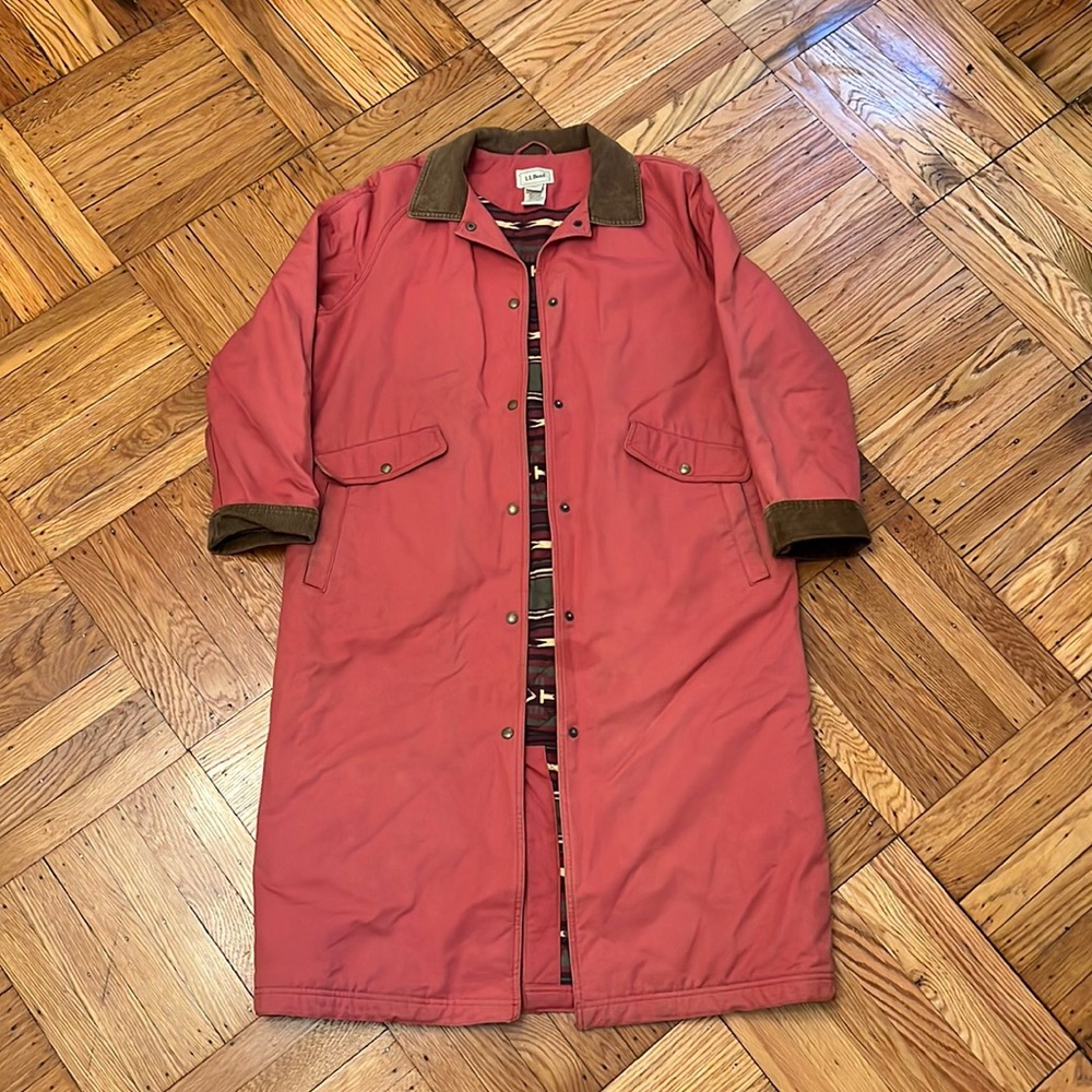 L.L. Bean, women’s size L, coral coat with printed quilted lining